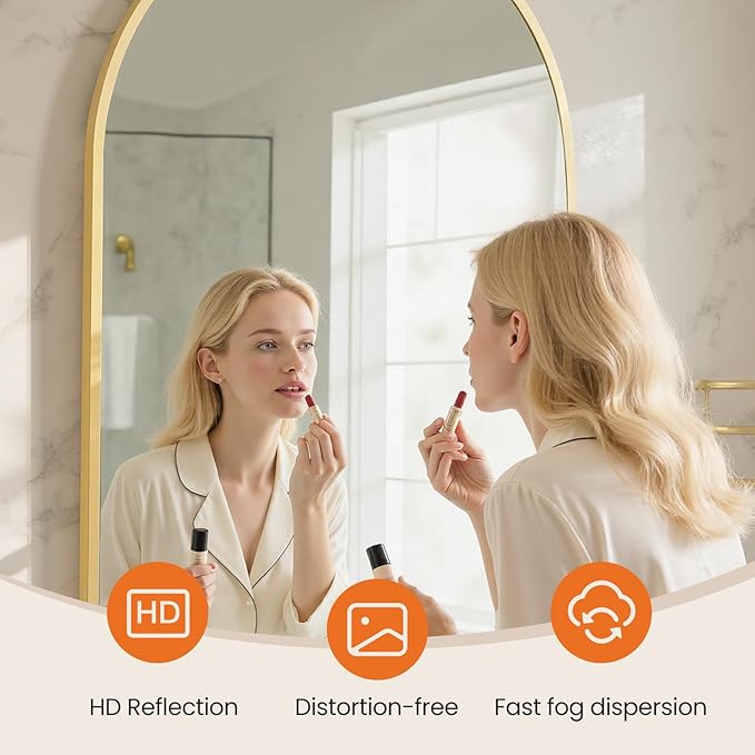 NEWBULIG 22X30 Inch Arched Bathroom Mirror for Wall, Vanity Bathroom Mirrors for Over Sink Tempered Glass, Anti-Rust Arched Metal Framed, Hangs Horizontally or Vertically, Farmhouse Home Decor, Gold
