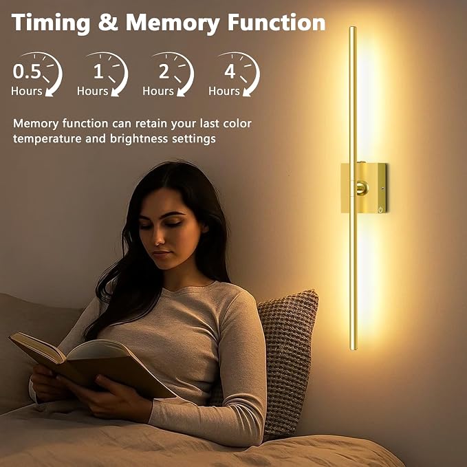 Eneru Battery Operated Wall Sconce 1 Pack, Gold Wireless Wall Light 31.5in | Rechargeable 10000mAh, Touch and Remote Control, 360° Rotate, 4CCT Dimmable, Wall Lamp for Living Room Bedroom Hallway