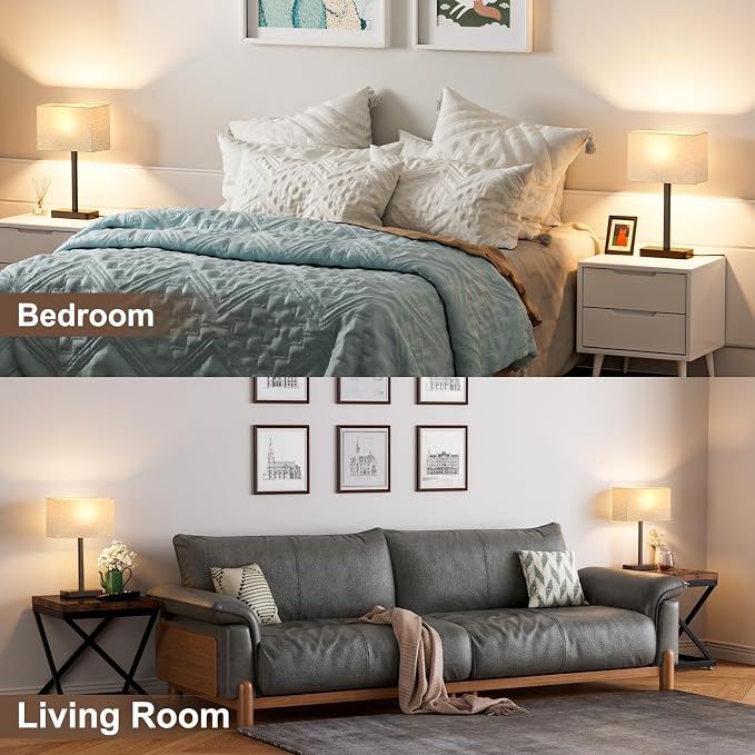 Hong-in Touch Lamps for Bedroom - 3-Way Dimmable Bedside Lamps Set of 2 with USB C+A, White Modern Table Lamp for Night Stands, Desk Lamp for Living Room Nightstand End Tables Bed Side