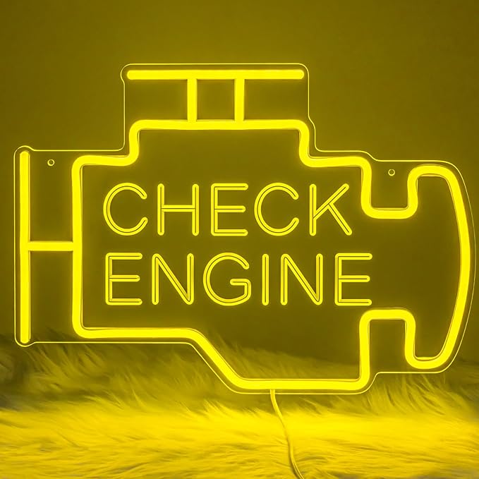 Check Engine Neon Sign for Man Cave Wall Decor, LED Light Up Garage Wall Art Sign for Car Room, Auto Repair Workshop Decor, Funny Gifts for Dad, Car Enthusiast (Check Engine)
