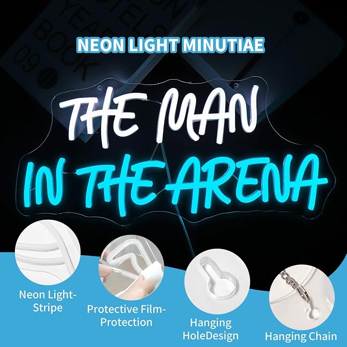 Neon Sign, Pkshfja The Man Dimmable LED Neon Signs for Wall Decor, White & Blue Inspirational Light up Bar Signs for Man Cave, Gym, Office, Business & Game Room Decor - USB Powered