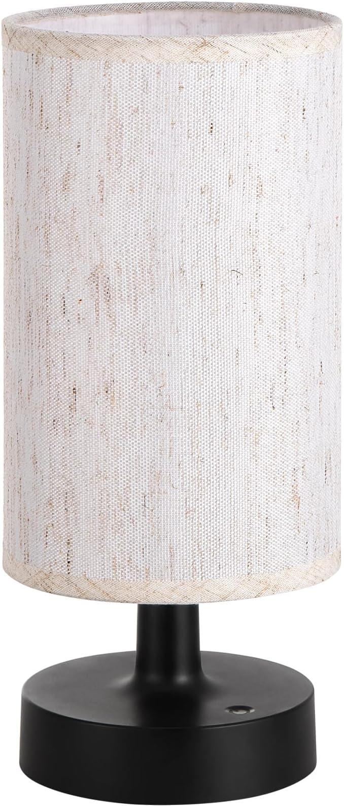 Kakanuo Small Cordless Table Lamp with Rechargeable Battery, Black, 1 Pack | Touch Stepless Dimming, 3000K Warm Light, Beige Fabric Shade, 30H at Full Brightness, for Bedside, Bedroom and Living room