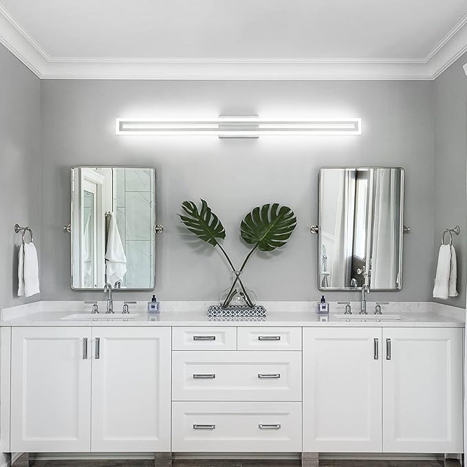 SOLFART Bathroom Vanity Light Fixtures 48 Inch Led Brushed Nickel Bathroom Light Fixtures 6000K