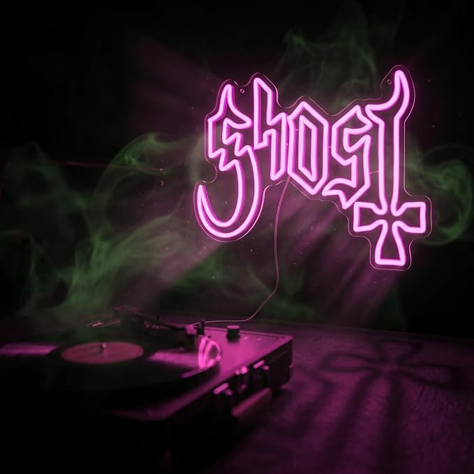 Ghost Neon Sign, Pink Neon Sign,Music Decor | Acrylic, Wall Mount, Gaming Theme, Contemporary Style, 12.2x16.5IN