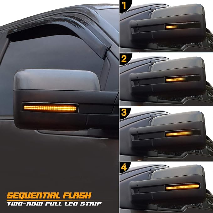 Sequential Switchback Side Mirror Reflector LED Turn Signal Light Smoked lens Compatible with 2009 to 2014 Ford F150