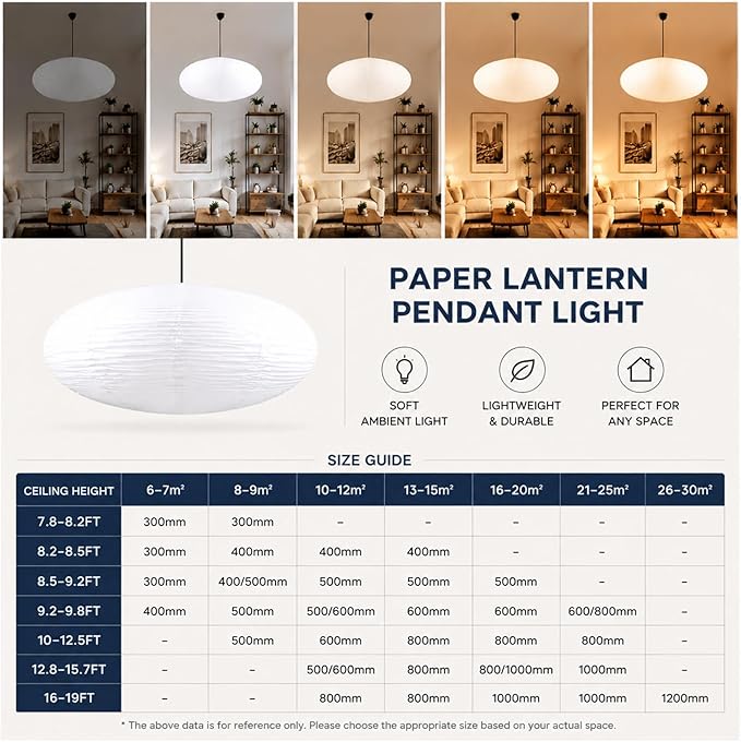 White Oval Paper Lanterns, 22" Large Hanging Paper Lantern Shade, 1 Pack | Chinese/Japanese Paper Pendant Lampshade, Handmade, for Party Decoration, Wedding, Home Decor Ceiling Lamp shade