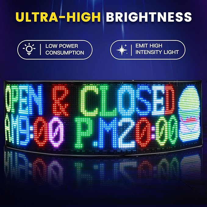 31”×8” Programmable LED Sign, 24V/2A Ultra Bright Full Color Bluetooth APP Control, Custom Text Pattern Animation Scrolling LED Digital Sign for Store Office Retail