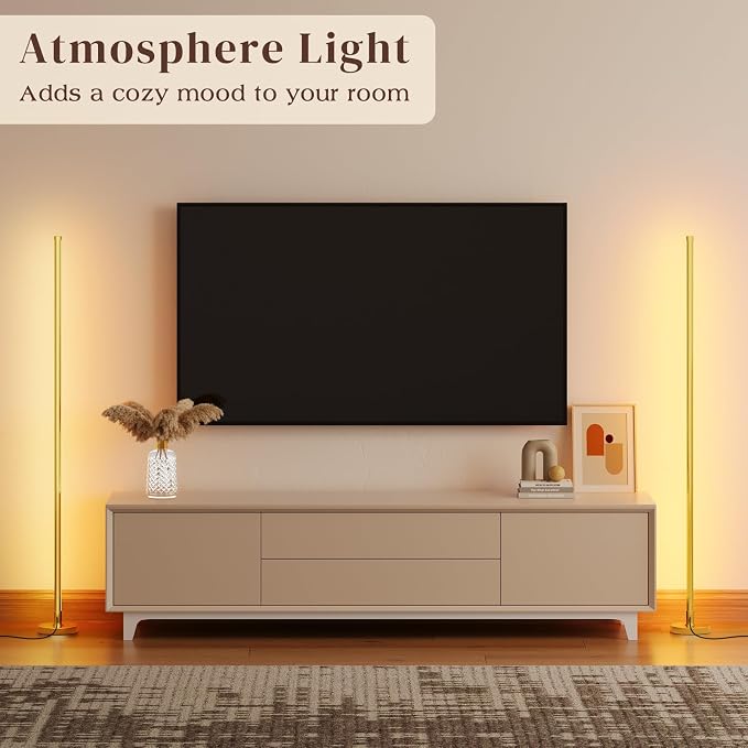 Corner Lamp,Minimalist LED Floor Lamp,Gold,1 Pack | Remote Control, Dimmable, 24 W, 7 Color Temperature 3000K-6000K, For Living Room, Bedroom, Home Office