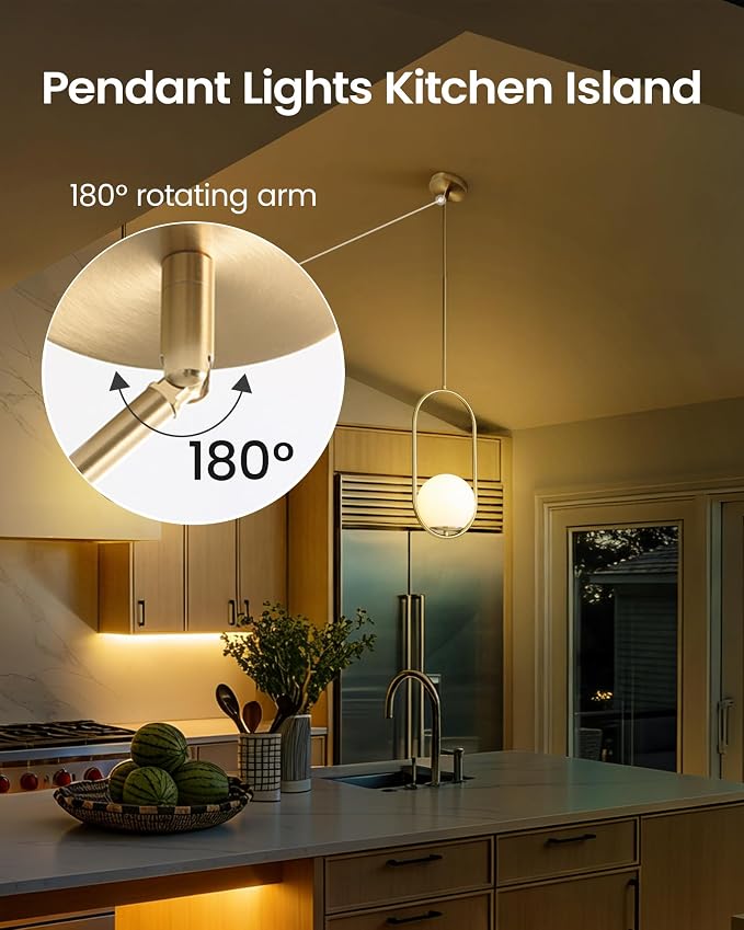 Yunnix Pendant Lights Kitchen Island, Pendant Light Fixtures, Modern Brushed Gold Globe Glass Pendant Lighting, Brass Mid Century Chandelier One Light for Bathroom Bedroom Dining Room