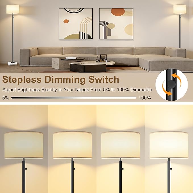 Floor Lamp,Modern Floor Lamps for Living Room,Standing Lamp with Marble Base,LED Bulb Included,Tall Dimmable Floor Lamp for Bedroom,Living Room,Office,Reading and Nursery