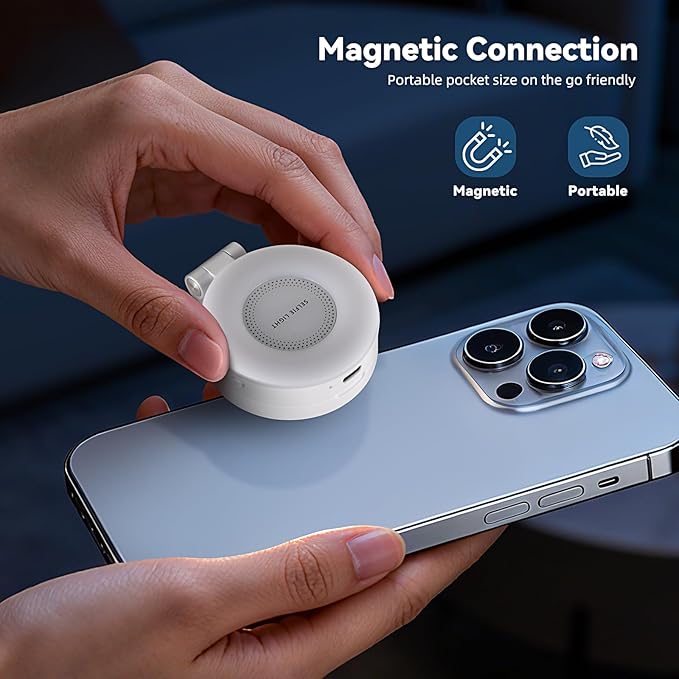Portable Magnetic Led Selfie Light, Rechargeable Portable Ring Light for Phone, Selfie Ring Light with Mirror for Phone Folding Video Makeup Live Vlog Fill Light White