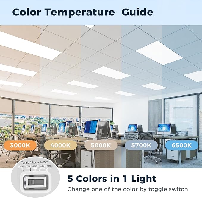 24 Pack 2x4 LED Flat Panel Light, 7700LM 30W-70W Dimmable & Selectable, 5CCT 3000K-6500K Adjustable Recessed Troffer, for Drop Ceiling, Office, Kitchen, Garage, School (24 Pack)