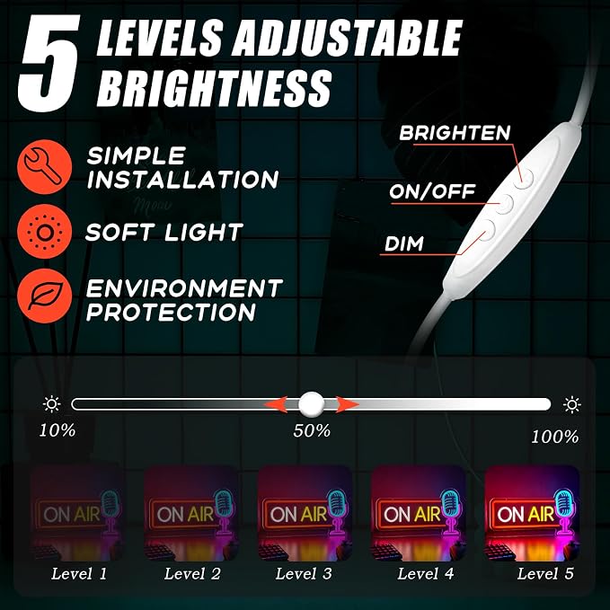 ON AIR Neon Sign with Microphone Neon Live On Air Sign for Recording Studio | ON AIR sign for streamers, podcasters, and content creators, suitable for streaming setups, recording spaces, and studios