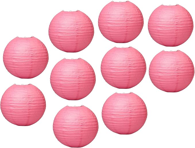 Mudra Crafts Hot Pink Paper Lanterns Wedding Party Decorations - 12 in 10 Round Hanging Ceiling Lanterns, 10 Pack, Decorative Lamp Shades