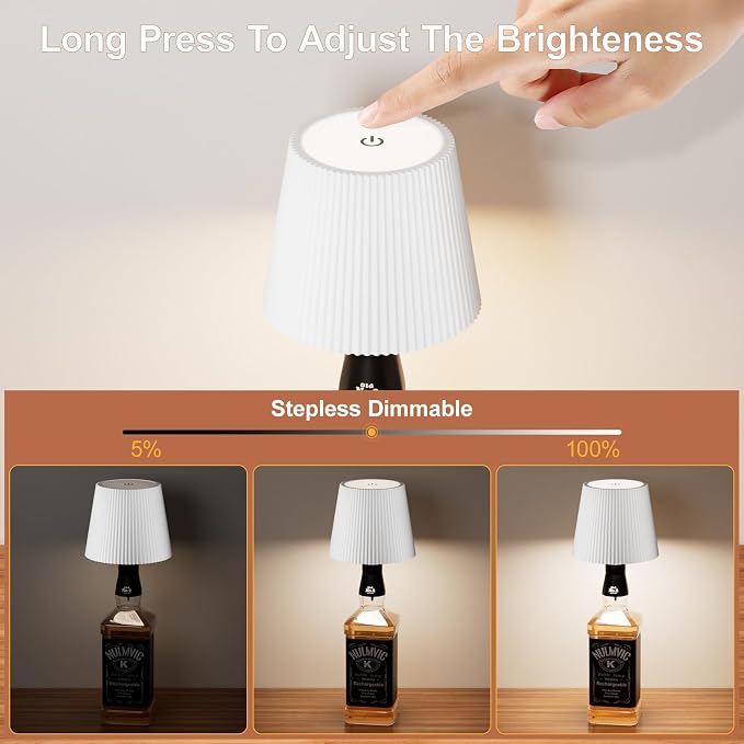 2 Pack Wine Bottle Lamps, 2026 New 3 Color Rechargeable Wireless Bottle Lamps, Bottle Light for Liquor Bottles with Touch Dimming for Parties, Restaurants & Home Decor（White）