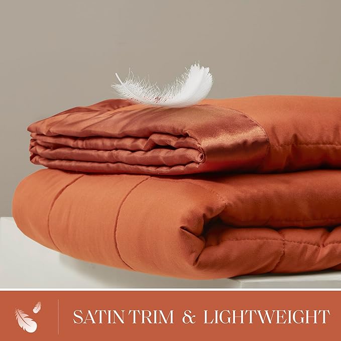 Madison Park Queen Blanket Quilted Microfiber, Satin Binding, 3M Scotchgard Moisture Wicking, Soft and Lightweight Summer Blanket for Couch, Windom, Full/Queen, Orange