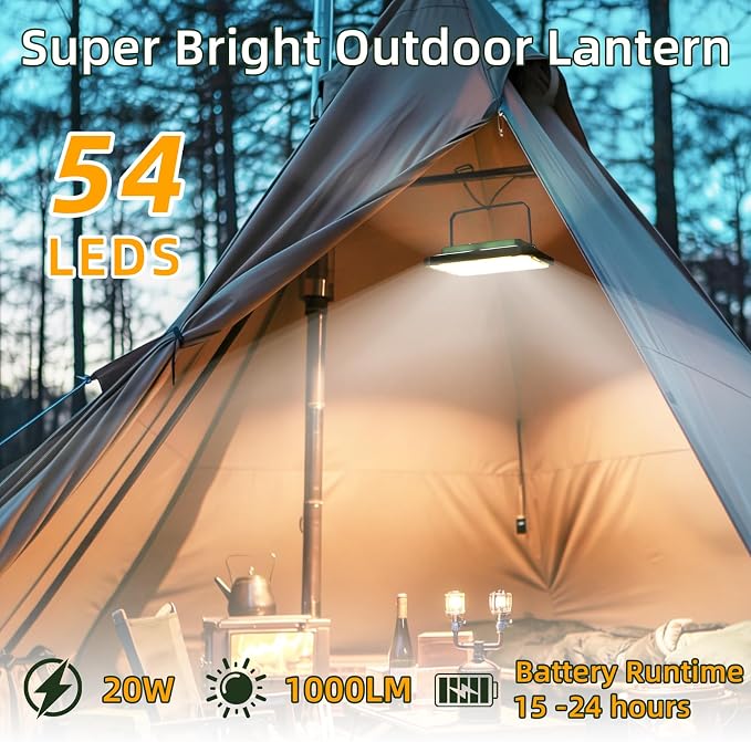 Camping Lights Rechargeable, 1000LM Camping Lantern 6 Modes, Magnetic | Portable Led Lantern for Power Outages,Emergency Light,Tent Lights with Tripod Mounted for Hurricane/Hiking/Outdoor