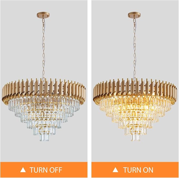Large Crystal Chandelier 30" Modern Hanging Crystal Pendant, 6 Tiers K9 Crystal Ceiling 16 Lights Fixtures, Round Pendant Lighting Large Chandelier for Entryway Dining Room Staircase