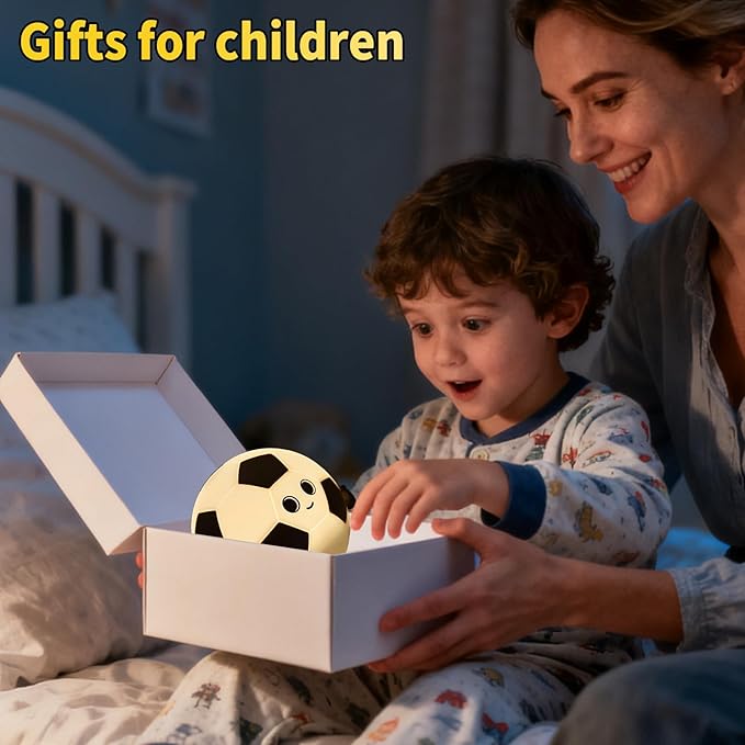 Cute Soccer Silicone Night Light for Kids,Rechargeable 7-Color Changing Lamp with 3-Level Dimming & 30-Min Timer, Safe Squishy Room Decor Christmas/Birthday Gift for Boys Girls