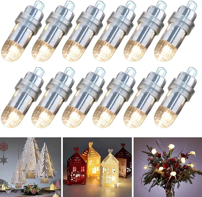 Non-Blinking LED Mini Lights Battery Operated Small LED Lights for Balloon Paper Lantern Party Decoration (Warm White, Pack of 12)