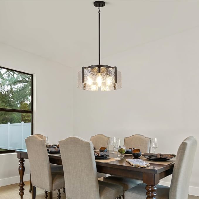 Black Chandelier for Dining Room Light Fixture, 4 Light Glass Entryway Light Fixture, Adjustable Pendant Lights Kitchen Island Modern Farmhouse Kitchen Foyer Chandelier for Entryway, Bedroom, Bathroom