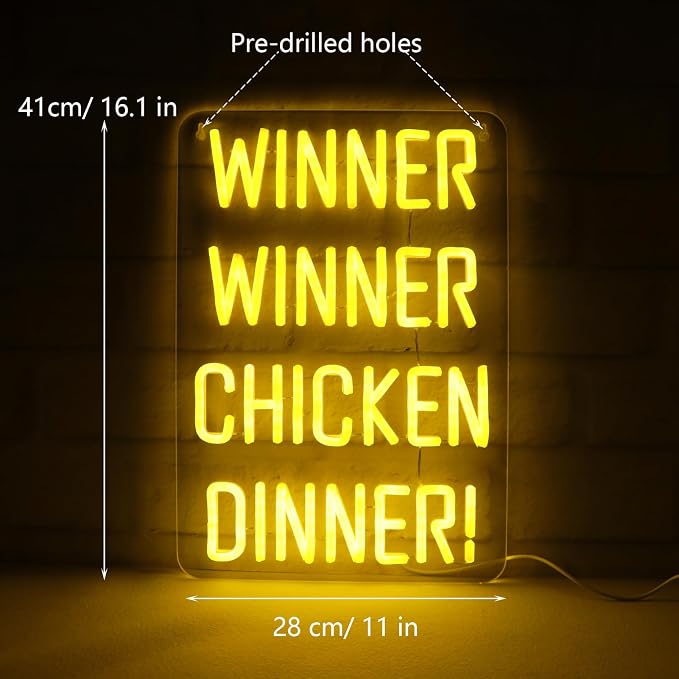 WonderfulLife Winner Winner Chicken Dinner Neon Sign for Game Zone Decor,Shooting Games Led Lights for Man Cave Gaming Room Internet Bar or Bedroom Decoration.5V USB Powered,Easy Hanging.