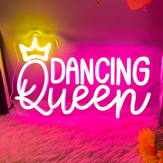 Dancing Queen Neon Sign Let's Dance Dimmable LED Signs for Wall Decor Neon Lights for Dance Room Dancing Party Bar Club Birthday Party Decoration Gift for Girl Kid Lover 35CM*21CM