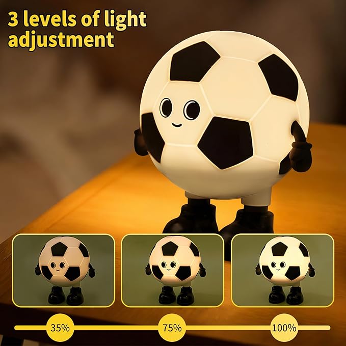 Cute Soccer Silicone Night Light for Kids,Rechargeable 7-Color Changing Lamp with 3-Level Dimming & 30-Min Timer, Safe Squishy Room Decor Christmas/Birthday Gift for Boys Girls