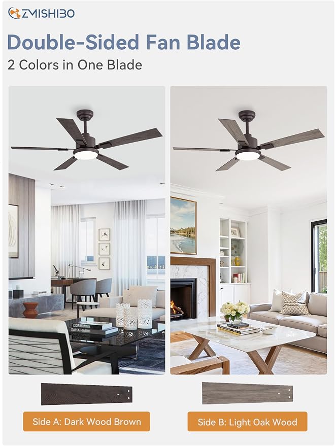 ZMISHIBO 52” Farmhouse Ceiling Fan with Light, Remote Control, Oil Bronze | High CFM Powerful Airflow, Quiet DC Motor, 3 CCT LED, Indoor/Covered Outdoor, Dual-Finish, Damp Rated, Rustic