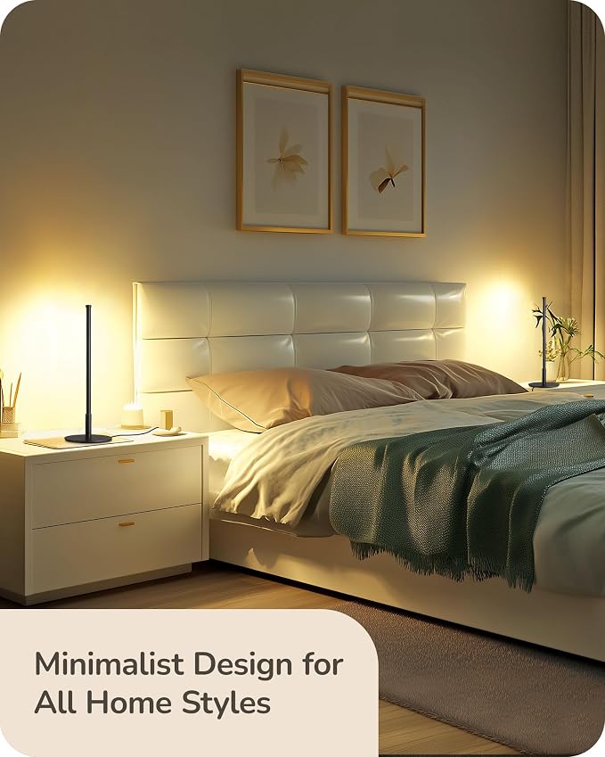 EDISHINE LED Table Lamp Set of 2, Modern Desk Lamps, Black Bedside Lamps | Stepless Dimmable, Metal Finish, 3 Color Temperature, 6W, Ideal for Bedroom, Living Room, Corner