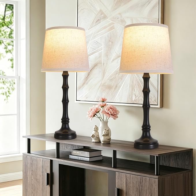Lamps Set of 2 Modern Farmhouse Table Lamp Bedside Reading Lamps Living Room End Tables Set Lamps for Night Stands Bedroom Night Lamp,High 26.25 Inch,Black,With Fabric Lamp Shade,Bulb Not Included