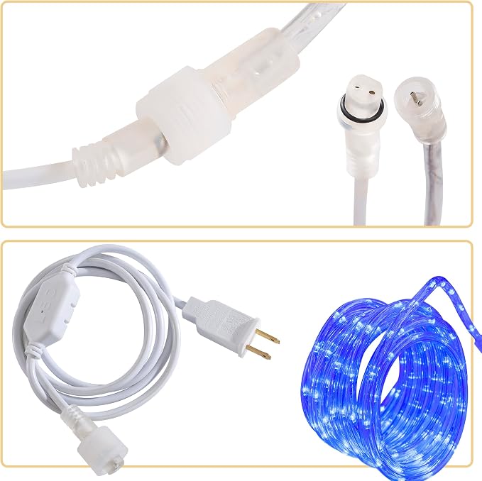 50ft Blue Rope Lights, Connectable for Indoor & Outdoor,110V Transparent Flexible Tube Lights,Waterproof LED Rope Lighting For Outside, Deck, Patio, Pool, Camping, Bedroom Decor Landscape Lighting