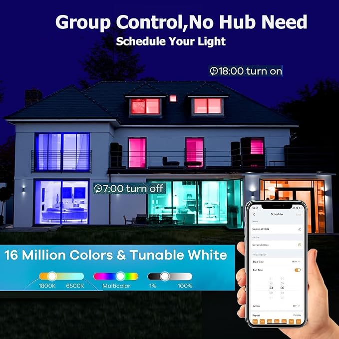 Smart Light Bulbs,WiFi & Bluetooth LED Light Bulb that Compatible with Alexa & Google Home, Color Changing Light Bulb, 9W A19 E26 2.4Ghz WiFi Light Bulbs 60 watt Equivalent,
