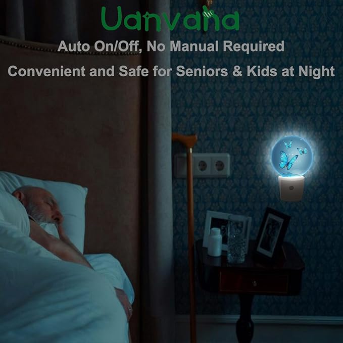 Butterflies Over Lake Nightlight Blue Magical Butterfly Morphy Wings Shine Stars Plug-in Night Light LED Auto on/Off for Women Girls Bedroom Bathroom Wall Light