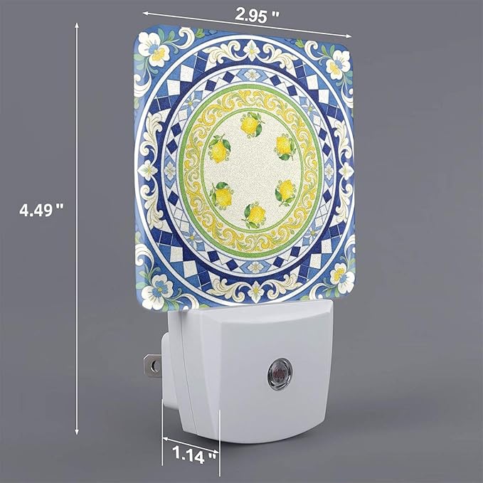 Lemon Yellow Summer LED Plug-in Night Lamp 2 Piece Set, Auto Sensor Nightlights Set of 2 for Bedroom Bathroom Stairs