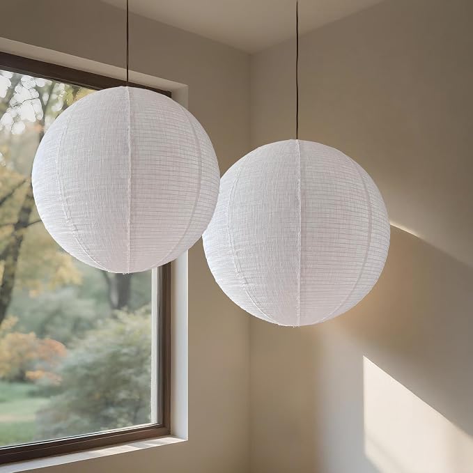 Large Hanging Lampshade 20INCH Can Replace White Paper Lanterns 2Pack Handmade Round Linen Pendant Lampshade Hanging Lantern Decorations Suitable for Living room Bedroom and kitche