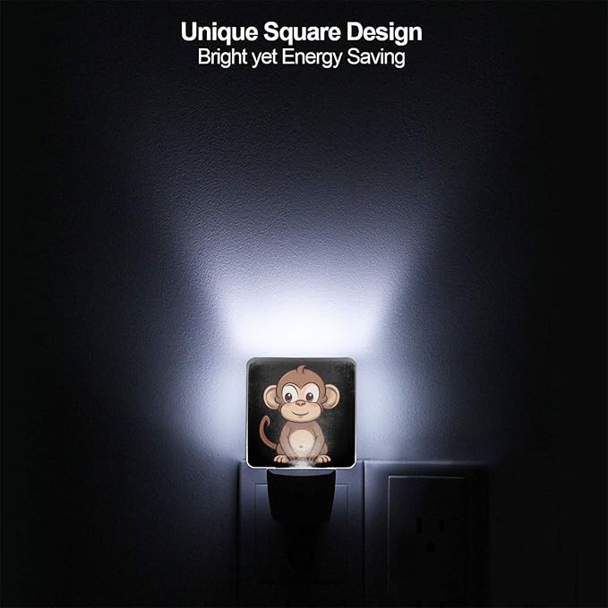 Cartoon Brown Monkey Print Night Light with Light Sensors Plug in LED Lights Smart Nightstand Lamp Plug in Night Light for Bedroom Bathroom Hallway Home Decor