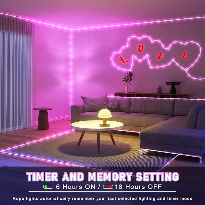 66FT 200 LED Rope Lights Outdoor Waterproof, Connectable Rope Lights for Outside with 8 Modes, Flexible String Lights for Indoor Garden Backyard Patio Pool Tree Holiday Decor - Pink