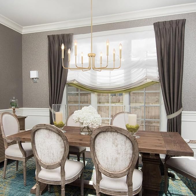Gold Chandelier, 8-Light Farmhouse Chandeliers for Dining Room, Gold Candle Chandelier Light Fixtures for Kitchen, Living Room, Foyer, Entryway