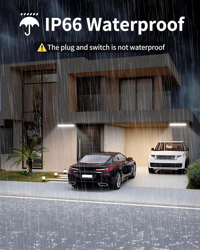 IP66 Waterproof 45W LED Shop Lights, 5400LM 6000K Daylight White Garage Light with 6FT Power Cord & Switch, Plug in LED Work Light for Garage, Workshop, Warehouses, Basement, Yard, 2 Pack