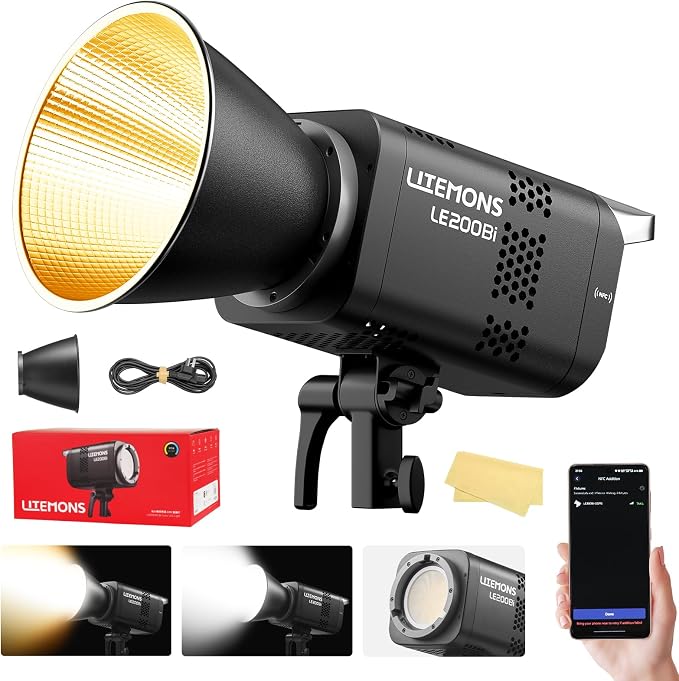 Godox Litemons LE200Bi 220W Bi Color COB LED Video Light Bowens Mount | 57700 Lux@1m CRI/TLCI 98+ Professional Continuous Photography Lighting APP DMX Control Ultra Quiet Luz Continua Godox
