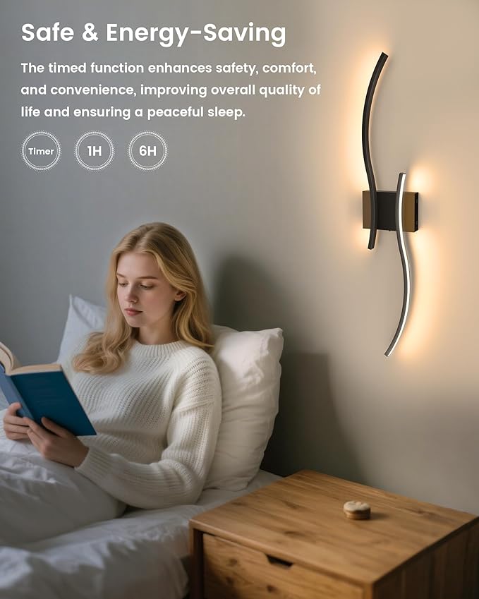 NIORSUN 39.4 Inch Battery Operated Wall Sconce Set of 2, Black Modern Rechargeable Wall Lights with Remote, 3CCT Dimmable Wireless Wall Lamp for Living Room Bedroom Hallway
