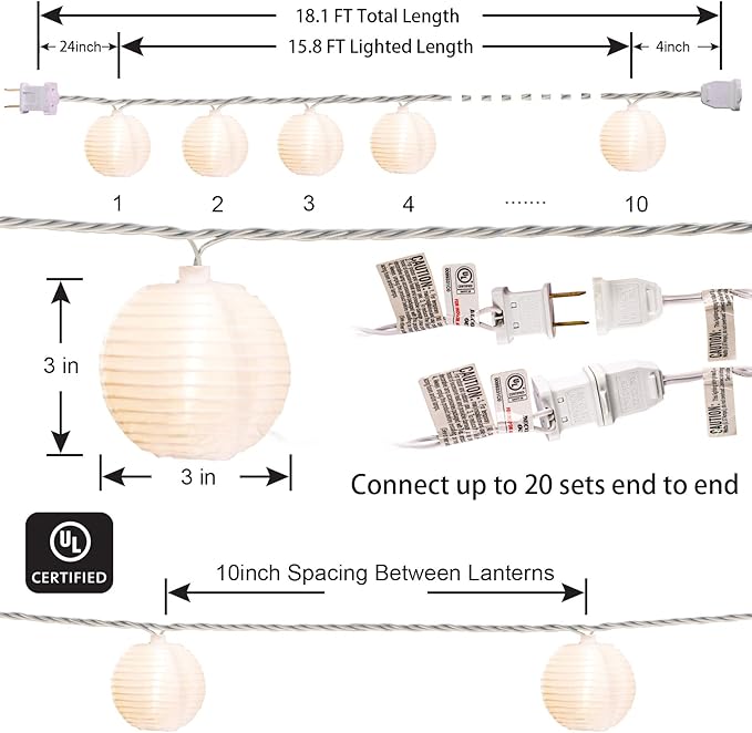 Lantern String Lights Plug in,20 Count Mini White Lantern Lights for Bedroom, Decorative String Lights Indoor Outdoor Porch Balcony Decor