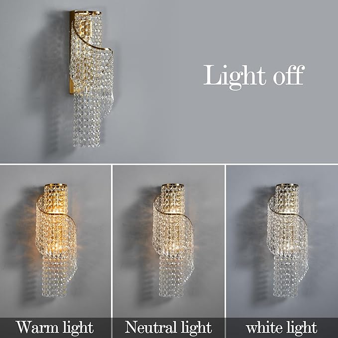 K9 Crystal Wall Sconces Gold - Luxury Indoor Wall Light Fixtures, Crystal Vanity Wall Mount Lamps for Living Room, Bedroom, Bathroom, Bedside, Hallway Stairway(Easy Install) (Golde)