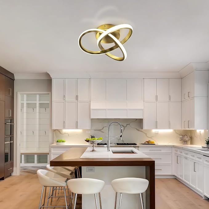 10 Inch Modern Ceiling Light, 24W LED Dimmable Ceiling Light with Remote Control, 3000-6000K Color Temperature Adjustable, Gold Small Chandelier for Bedroom, Entryway, Hallway, Kitchen