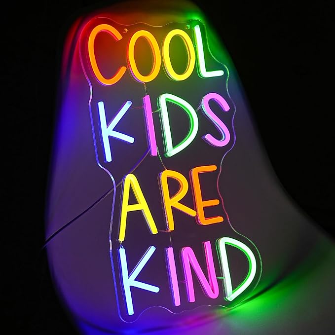 Cool Kids Are Kind Neon Sign for Classroom Colorful Letter Neon Lights Classroom Decor Reading Neon Light Sign for Bedroom Library Kids Room Study Room Decoration