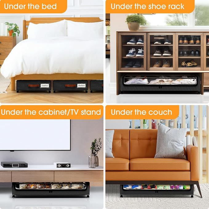 Under Bed Storage with Wheels 3Pack Storage Containers with Clear Window | Under Bed Drawers Rolling Under Bed Storage for Clothes,Shoes, Blankets (30.71 x 16.93 x 6.69 in, Black)