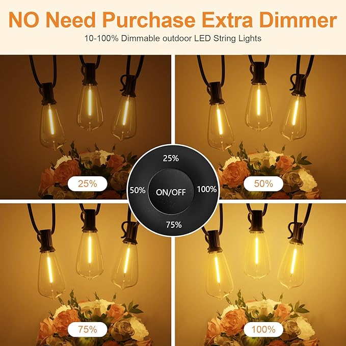 150FT Outdoor String Lights with Remote, Garden Patio Decor with 2500K Warm White, 75+3 LED Edison Bulbs, Support Timer Dimmable Waterproof Shatterproof for Yard Outside Porch Deck Backyard
