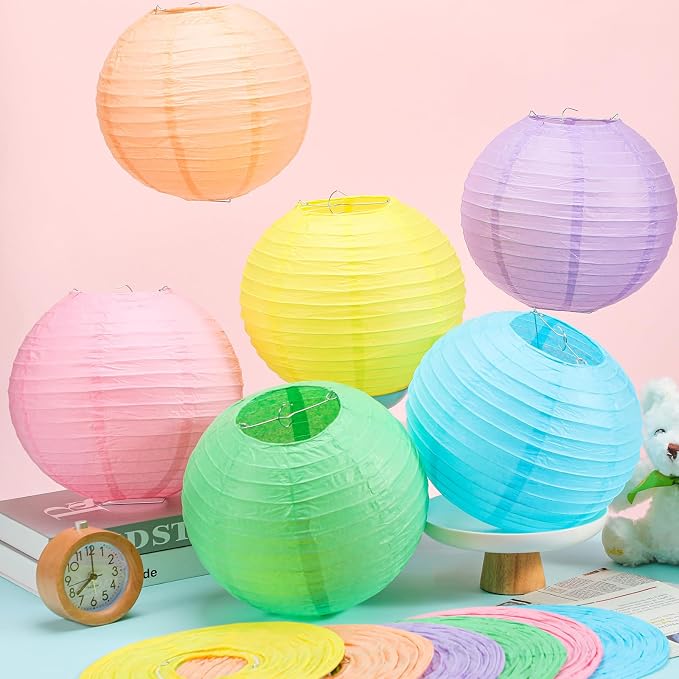 12 Pcs 10 Inch Hanging Paper Lanterns Party Decorations Cute Pastel Classroom Decor for Birthday Back to School Party Decoration for Classrooms Wedding Birthday Ceilings
