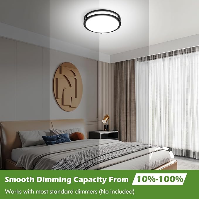 GoBright 13IN Flush Mount LED Ceiling Light Fixture, 2700K/3000K/3500K/4000K/5000K Adjustable Black Ceiling Lights, 36W 3600LM Dimmable Lighting for Hallway Bathroom Kitchen or Stairwell